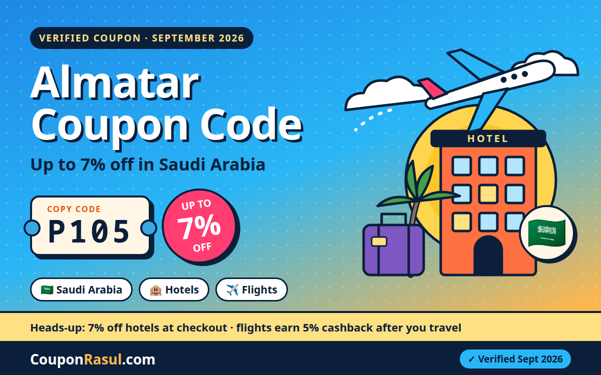 Almatar Coupon Code P105 — Up to 7% Off in Saudi Arabia (September 2026) | كود خصم المطار